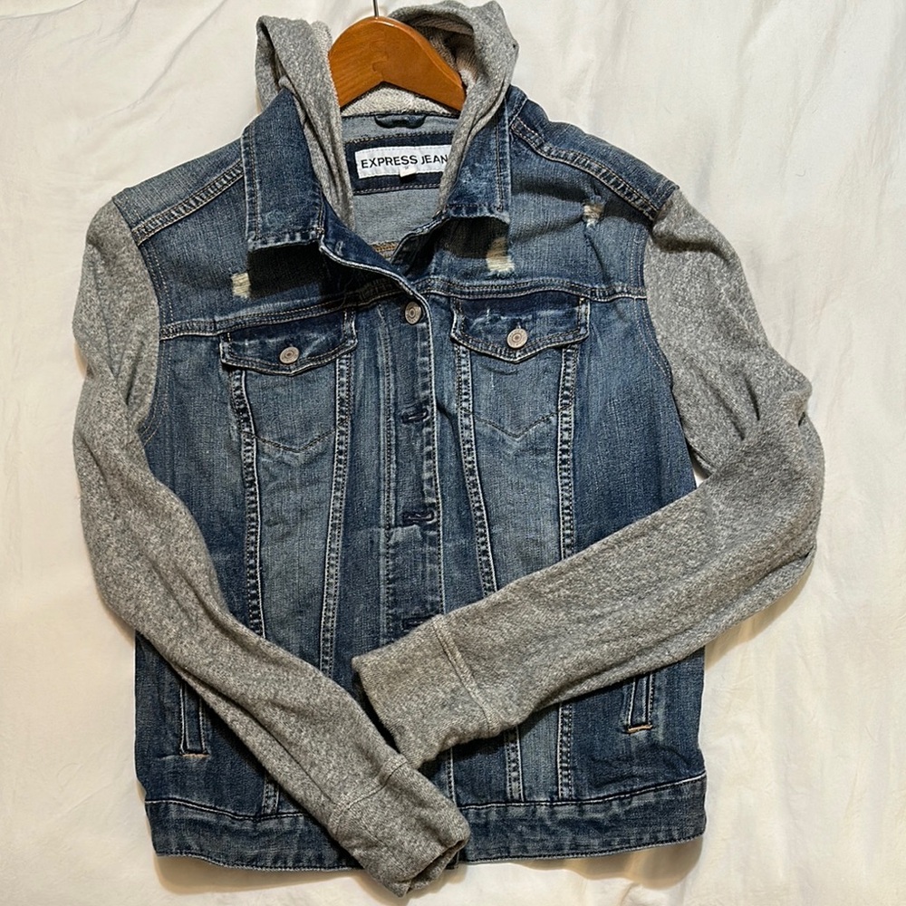 Express Jeans Denim Jacket with Gray Sleeves